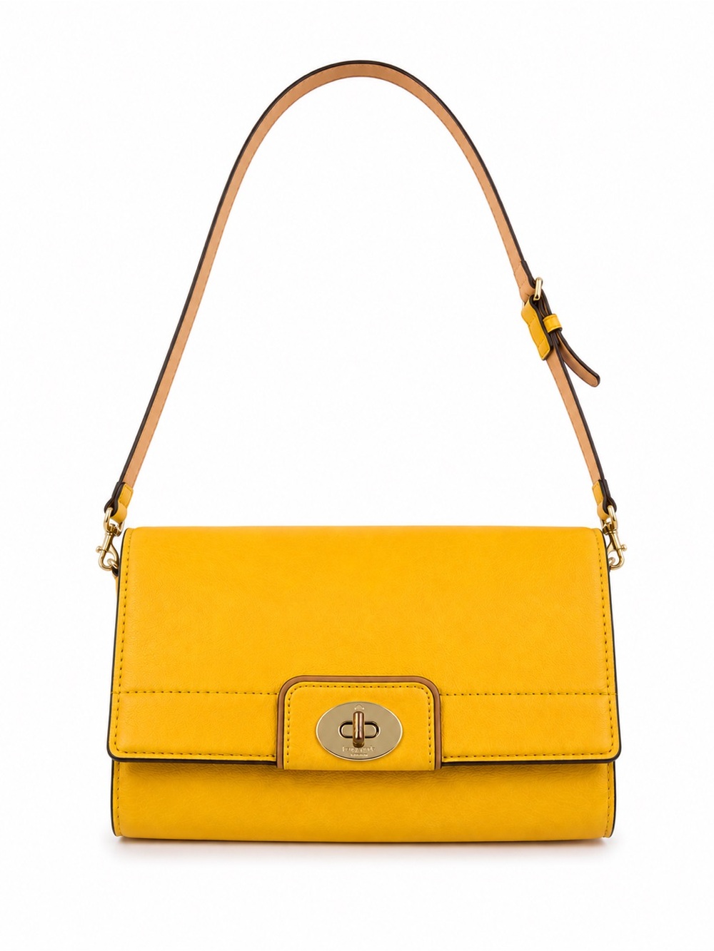 kate spade Yellow Leather Turn-Lock Shoulder Bag with Tan Strap